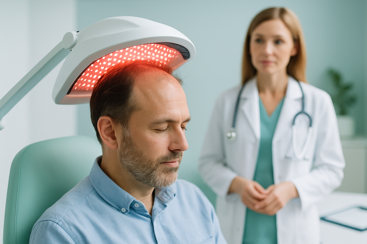 Person verwendet Laserkamm zur Behandlung von Haarausfall