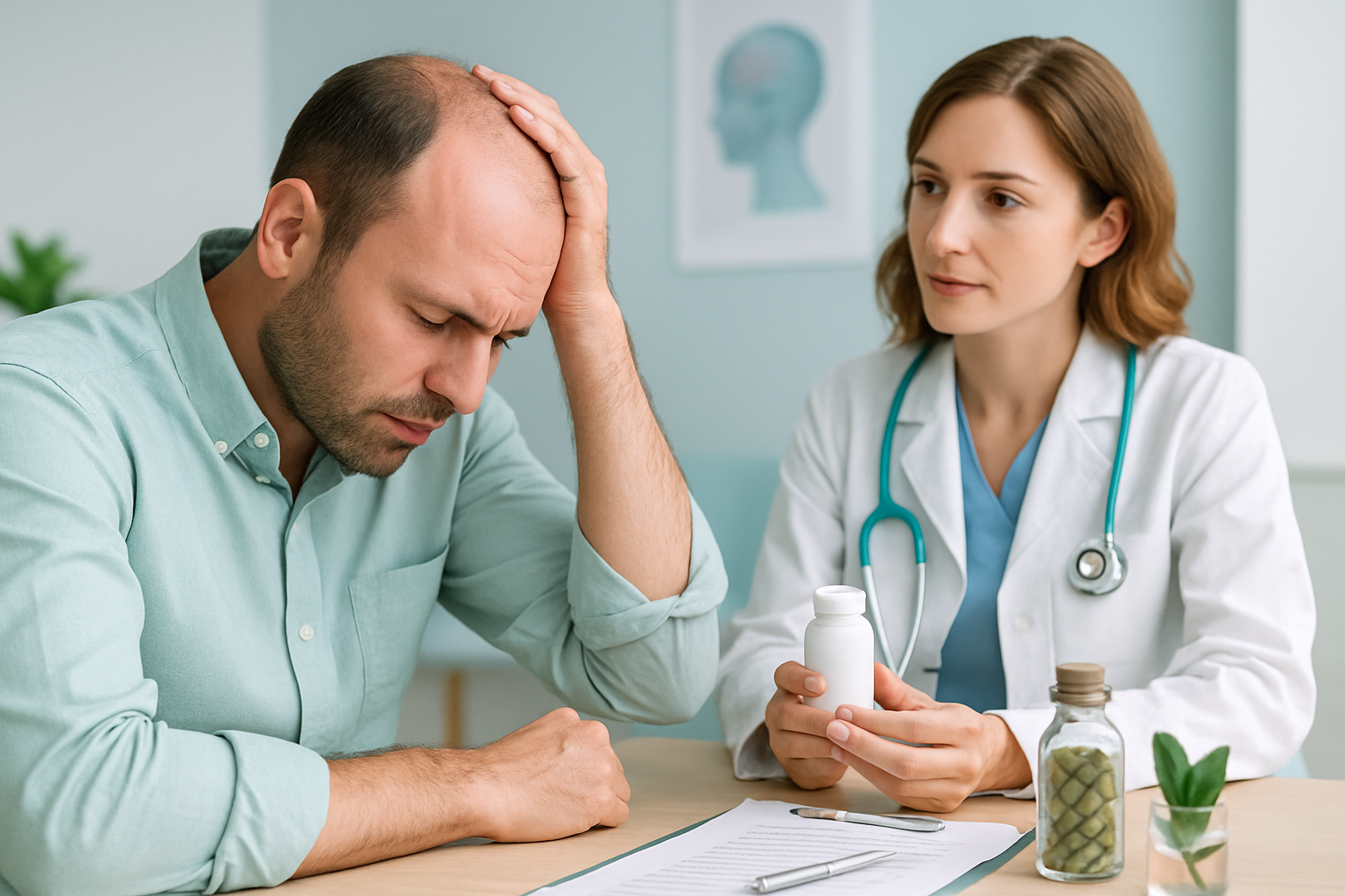 Person mit stressbedingtem Haarausfall praktiziert Entspannungstechniken zur Behandlung